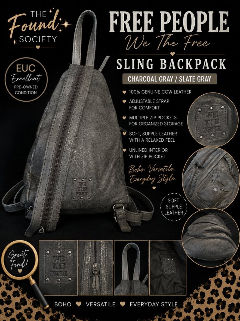 Free People We The Free Soho Leather Convertible Sling Backpack Gray